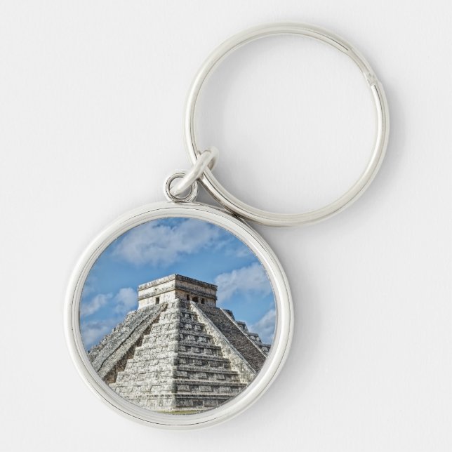Temple of Kukulcán, Pyramid, Chichen Itza, Mexiko Rund Silverfärgad Nyckelring (Framsidan)
