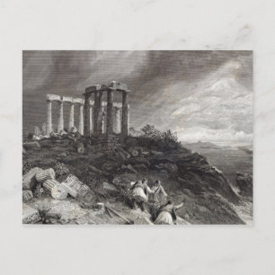 Temple of Minerva Sunium, graverad av J. Saddler Vykort