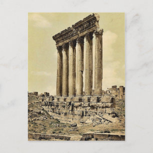Temple of the Sol, side view, Baalbek, Heliga Land Vykort