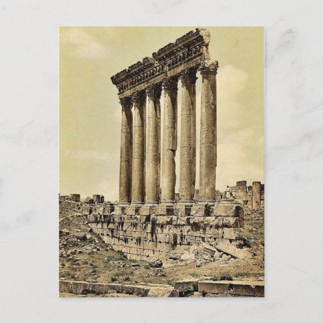 Temple of the Sol, side view, Baalbek, Heliga Land Vykort (Framsida)