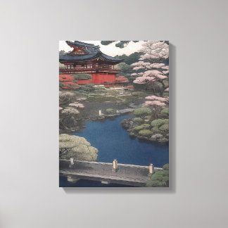 Temple on the river - Japan Canvastryck