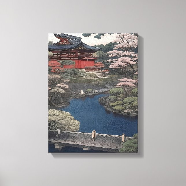 Temple on the river - Japan Canvastryck (Framsida)