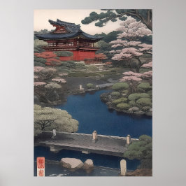 Temple on the river - Japan Poster
