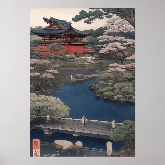 Temple on the river - Japan Poster (Framsidan)