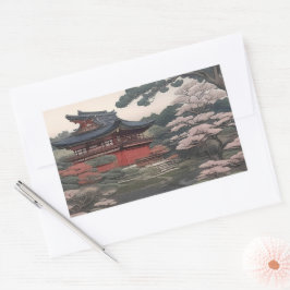Temple on the river - Japan Rektangulärt Klistermärke