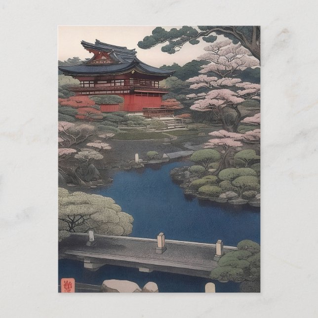 Temple on the river - Japan Vykort (Framsida)