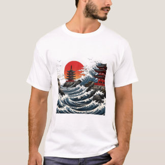 Temple Wave Art - Ukiyo-e Japanese Sunset Design T Shirt