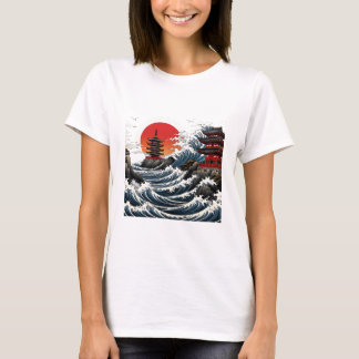 Temple Wave Art - Ukiyo-e Japanese Sunset Design T Shirt