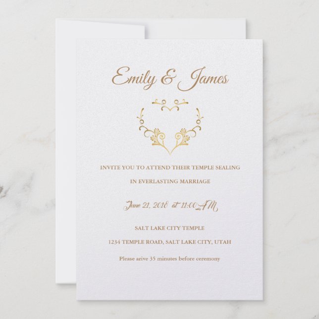 Temple Wedding bjudande - Finare Guld Heart bjudan Inbjudningar (Framsida)