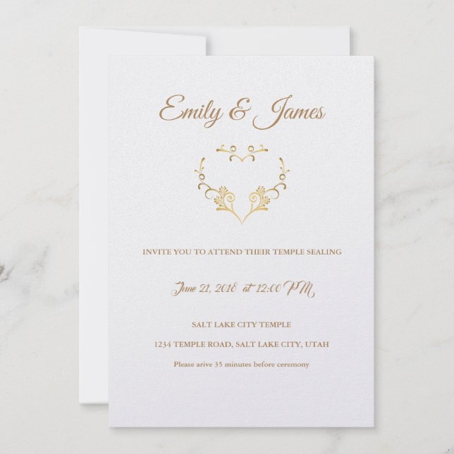 Temple Wedding bjudande - Finare Guld Heart Inbjudningar (Framsida)