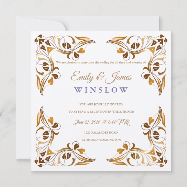 Temple Wedding Card Finare Löv Gräns Inbjudningar (Framsida)