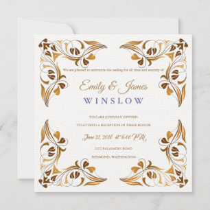 Temple Wedding Card Finare Löv Gräns Inbjudningar