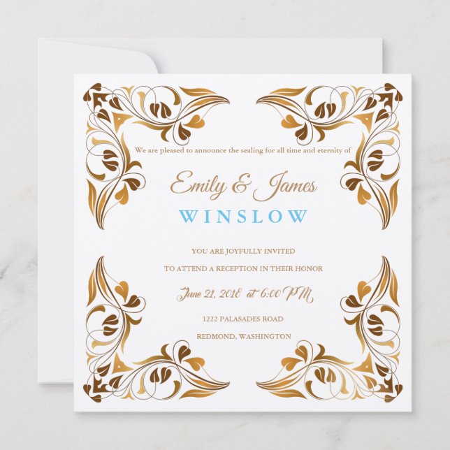 Temple Wedding Card Finare Löv Gräns Inbjudningar (Framsida)