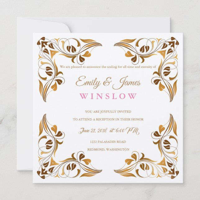 Temple Wedding Card Finare Löv Gräns Inbjudningar (Framsida)
