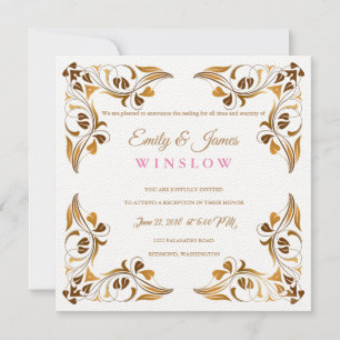 Temple Wedding Card Finare Löv Gräns Inbjudningar