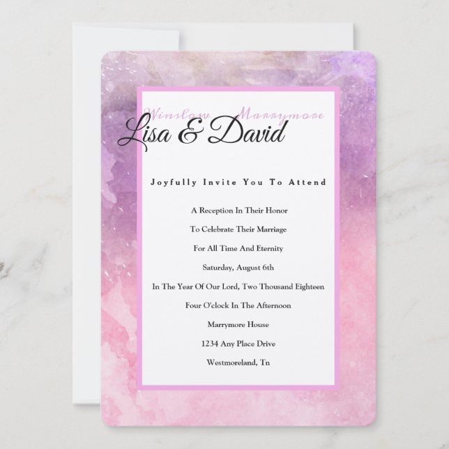 Temple Wedding Reception Inbjudan-Rosa Watercolor  Inbjudningar (Framsida)