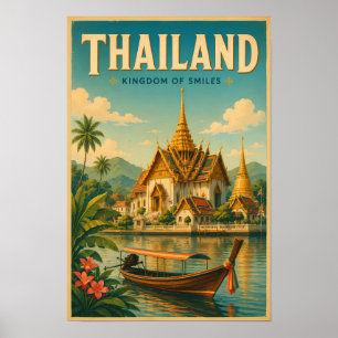 Templeillustration Thailand Resa Konst Vintage Poster