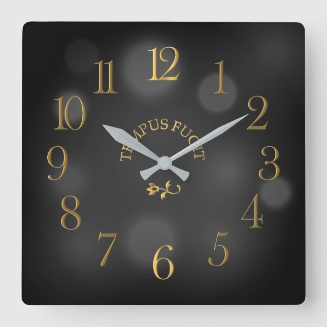 Tempus Fugit Black Bokeh Acrylic Wall Clock Fyrkantig Klocka (Framsida)