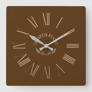 Tempus Fugit Brown Acrylic Wall Clock Fyrkantig Klocka