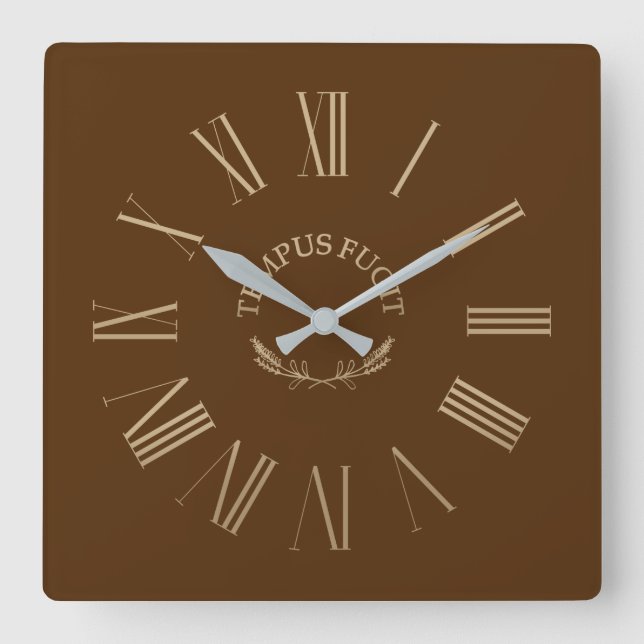 Tempus Fugit Brown Acrylic Wall Clock Fyrkantig Klocka (Framsida)