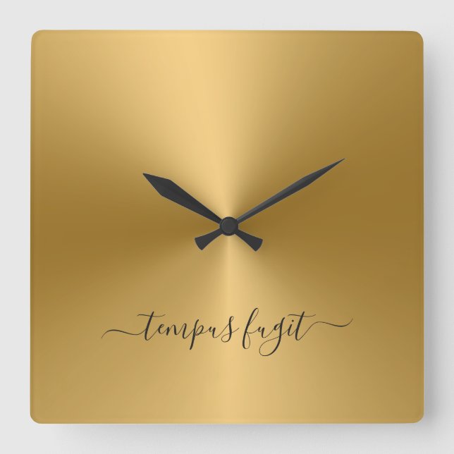 Tempus Fugit Dull Guld Metallic Stil Acrylic Fyrkantig Klocka (Framsida)