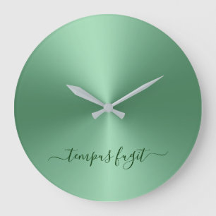 Tempus Fugit Emerald Grönt Metallic Stil Acrylic Stor Klocka