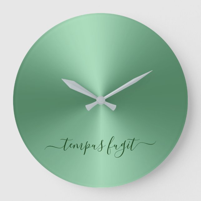 Tempus Fugit Emerald Grönt Metallic Stil Acrylic Stor Klocka (Framsida)