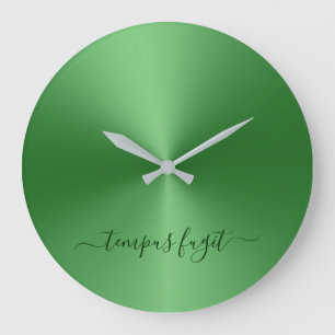 Tempus Fugit Grönt Metallic Stil Acrylic Stor Klocka