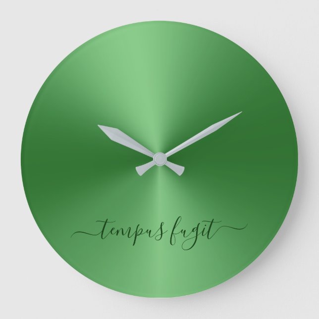 Tempus Fugit Grönt Metallic Stil Acrylic Stor Klocka (Framsida)