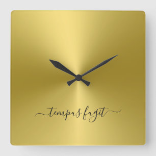 Tempus Fugit Gult Guld Metallic Stil Acrylic Fyrkantig Klocka