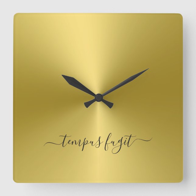 Tempus Fugit Gult Guld Metallic Stil Acrylic Fyrkantig Klocka (Framsida)