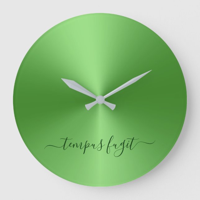Tempus Fugit Ljust grönt Metallic Stil Acrylic Stor Klocka (Framsida)
