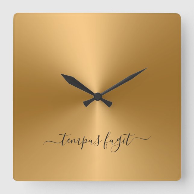 Tempus Fugit Shiny Guld Metallic Stil Acrylic Fyrkantig Klocka (Framsida)