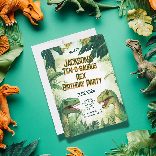 Ten-o-saurus Rex Boy Dino Födelsedagsfest Inbjudningar (Skapare uppladdad)