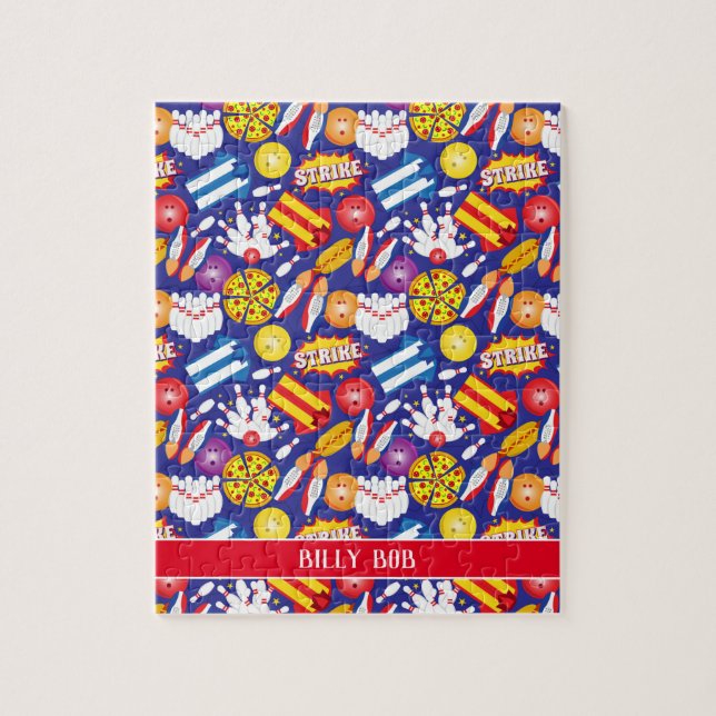 Ten Pin Bowling Shirt Shoes Pizza och Strejkor Pussel (Vertikal)