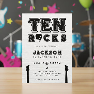 Ten Rocks Gitarrplektrum 10-års Födelsedagsfest Inbjudningar