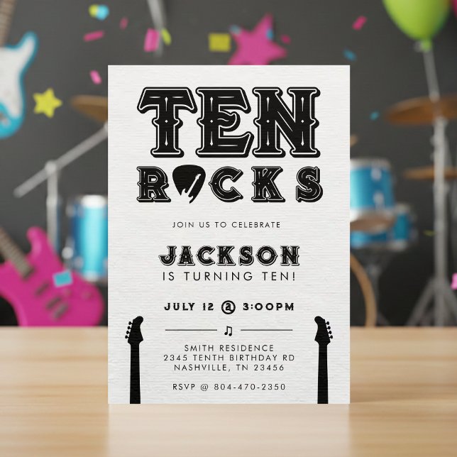 Ten Rocks Gitarrplektrum 10-års Födelsedagsfest Inbjudningar (Skapare uppladdad)