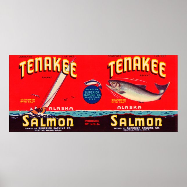 Tenakee Brand Salmon Label-Seattle, WA Poster (Framsidan)
