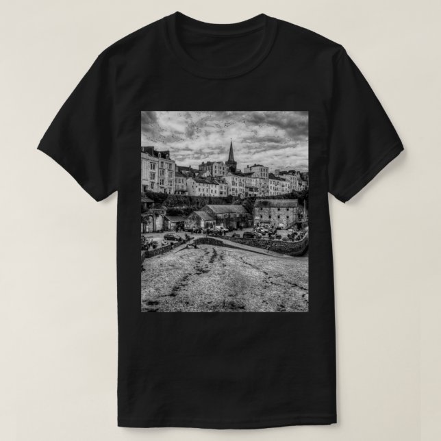 Tenby North Beach Black and White T Shirt (Design framsida)
