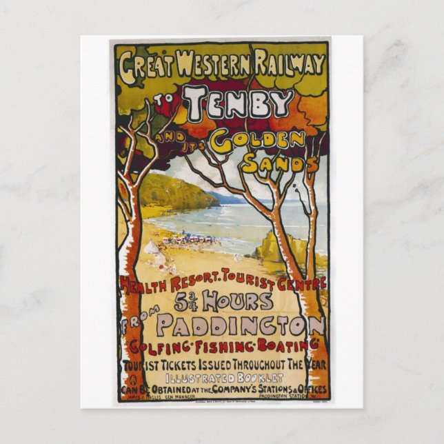 Tenby Paddington Beach Vintage resor vykort (Framsida)