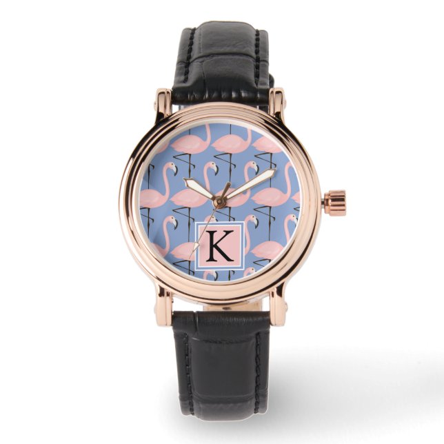 Tender Flamingo Pattern | Monogram Armbandsur (Framsida)