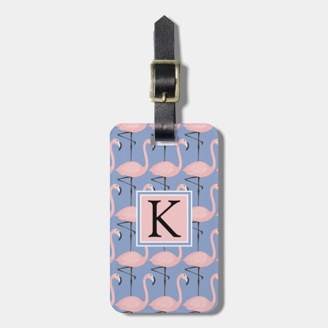 Tender Flamingo Pattern | Monogram Bagagebricka (Vertikal Framsida)