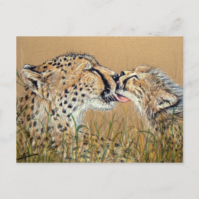 Tender Kiss Cheetah Baby & Mamma Vykort (Framsida)