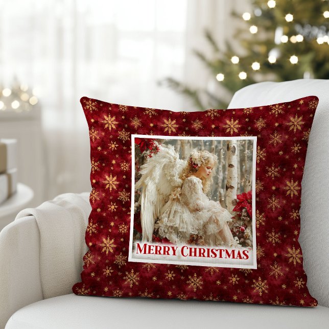 Tender Red and Gold Victorian Angel Christmas  Kudde (Tender Red and Gold Victorian Angel Christmas Pillow)