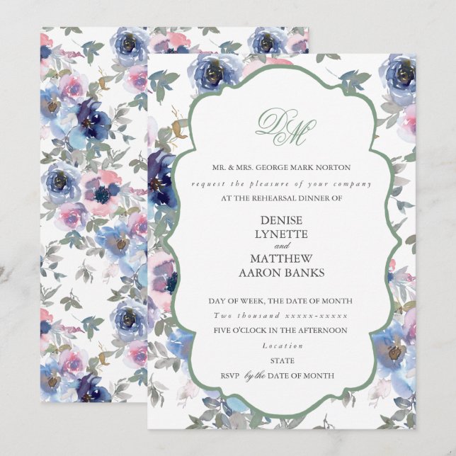 Tender Wedding Set Basil Green Inbjudningar (Fram/baksida)