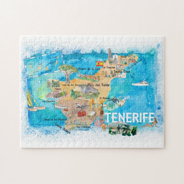 Tenerife Canarias Spain Illustrated Karta Pussel (Horisontell)