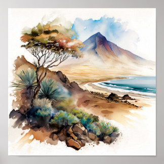 Tenerife Kanarieöarna Beach Watercolor Poster