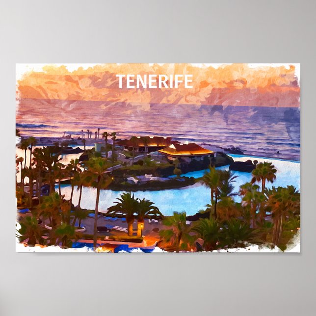 Tenerife Kanarieöarna Watercolor Beach Poster (Framsidan)
