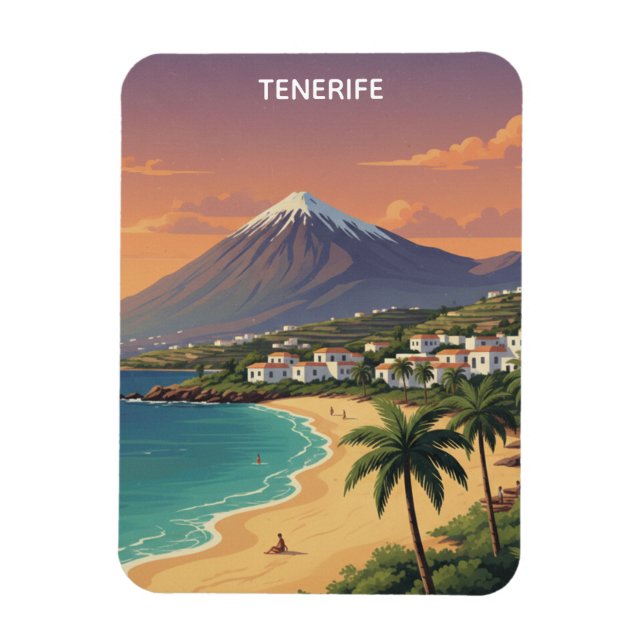 Tenerife Mount Teide Kanarieö Retro Resa Magnet (Vertikal)