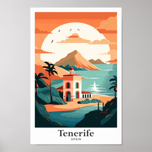 Tenerife Spain Travel Art Vintage Illustration Poster (Framsidan)
